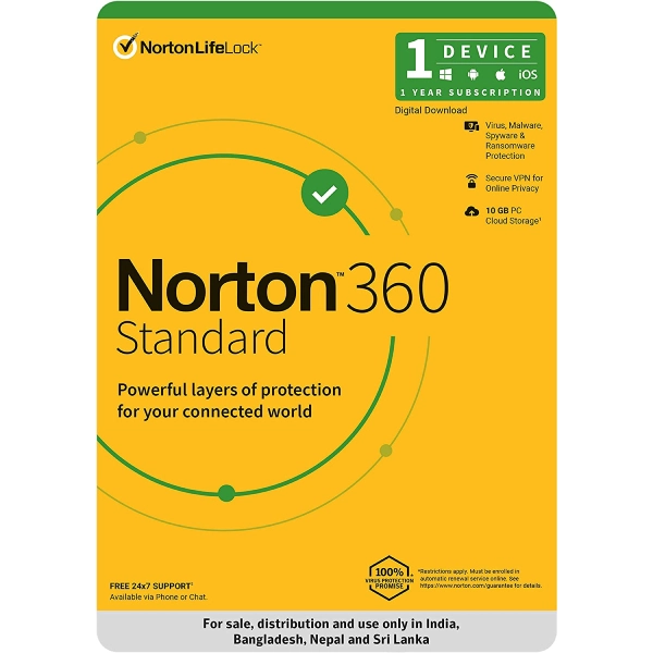 Norton 360 Standard 1 User 3 Year Email Delivery